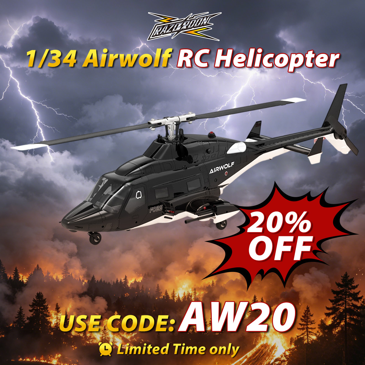 YUXIANG F02S 1/34 Airwolf RC Helicopter 9CH Flybarless 6G/3D Aerobatics, GPS & Flight Controller, Mode1/Mode2 Switchable (RTF Version) 